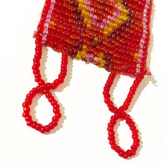 Beaded Geometric Southwestern Diamond Print Cuff Bracelet Red Yellow - Picture 2 of 8